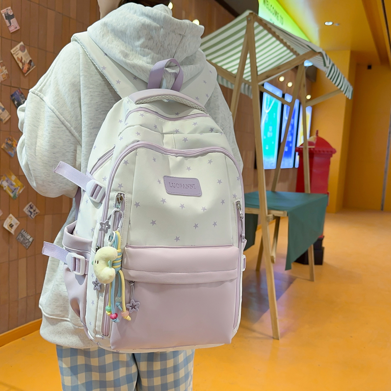 Women's Cream White & Yellow C - Canvas Backpack Casual 리뷰 및 가격