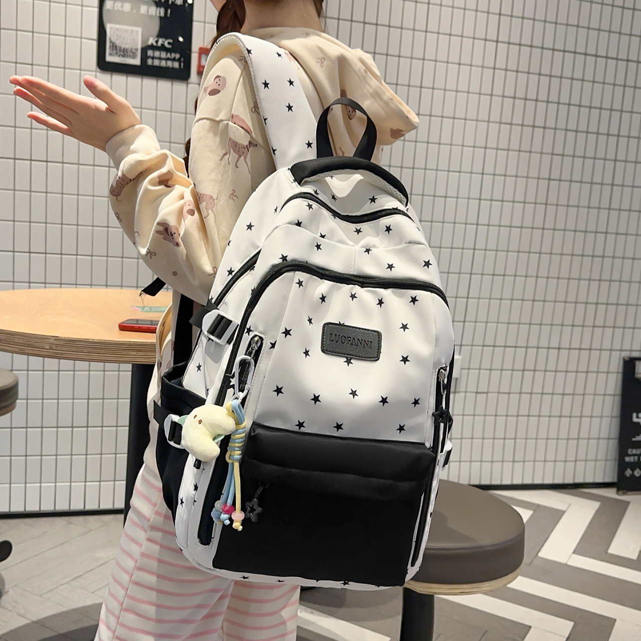 Women's Cream White & Yellow C - Canvas Backpack Casual 리뷰 및 가격