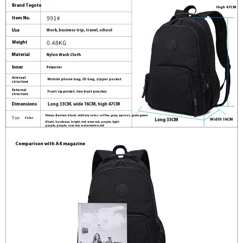New Casual Nylon A4 Large Capa - Laptop Backpack 15.6 리뷰 및 가격