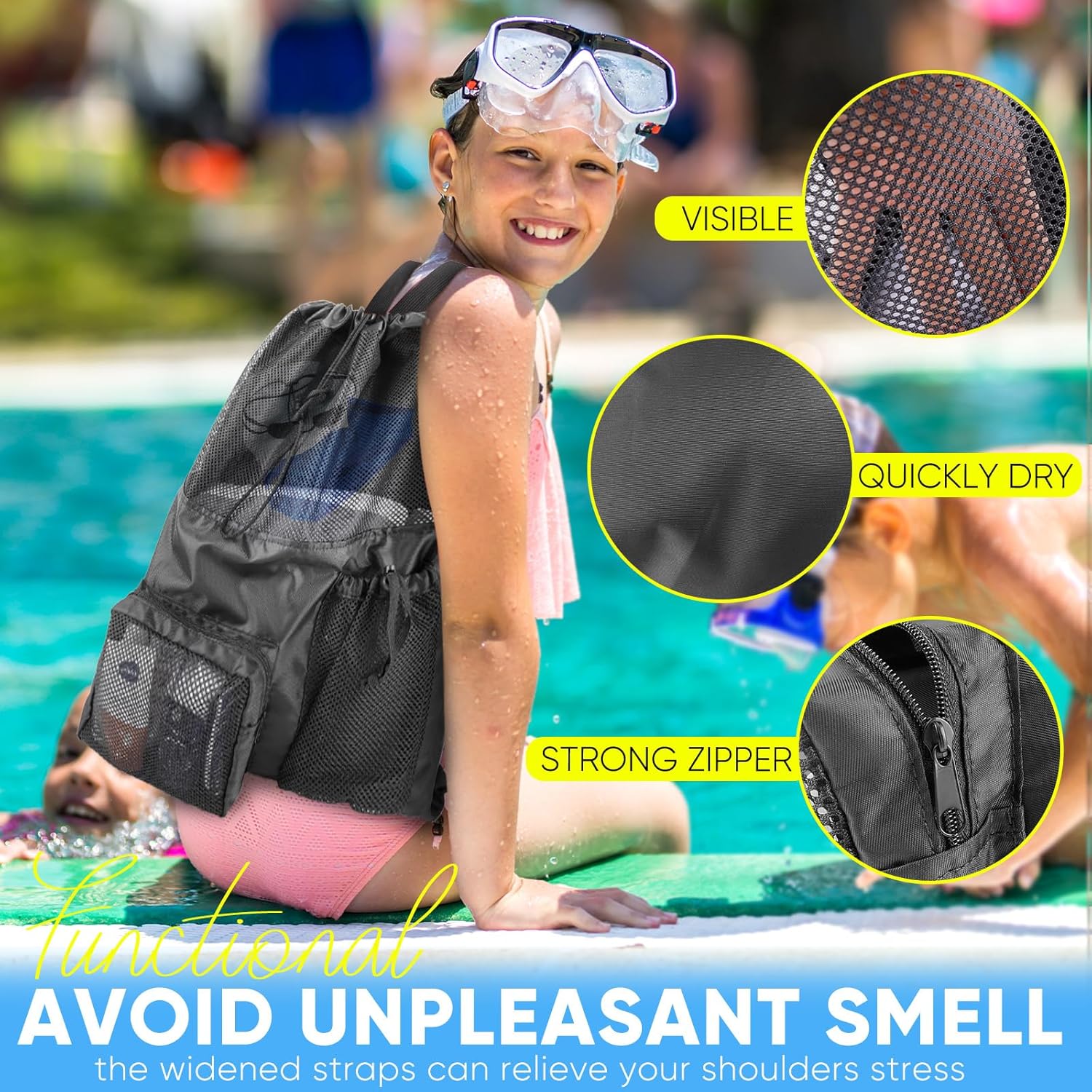 Swim Mesh Beach Bag, Waterproo - Drawstring Gym Bag 리뷰 및 가격