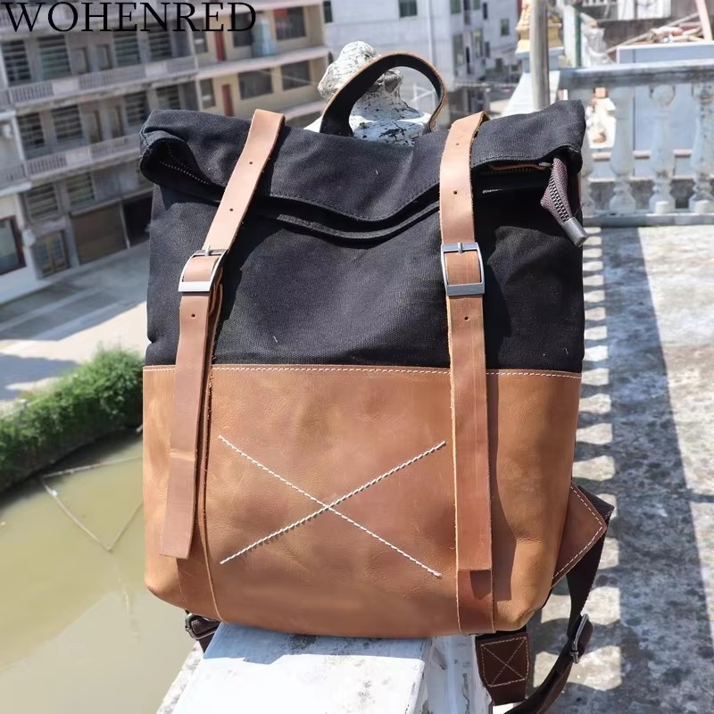 Fashion Men Backpack Waxed Can - Leather Backpack Vintage 리뷰 및 가격