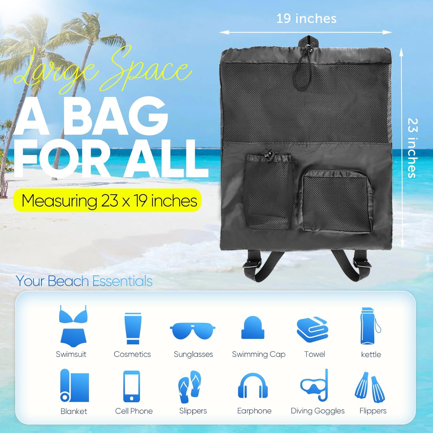 Swim Mesh Beach Bag, Waterproo - Drawstring Gym Bag 리뷰 및 가격