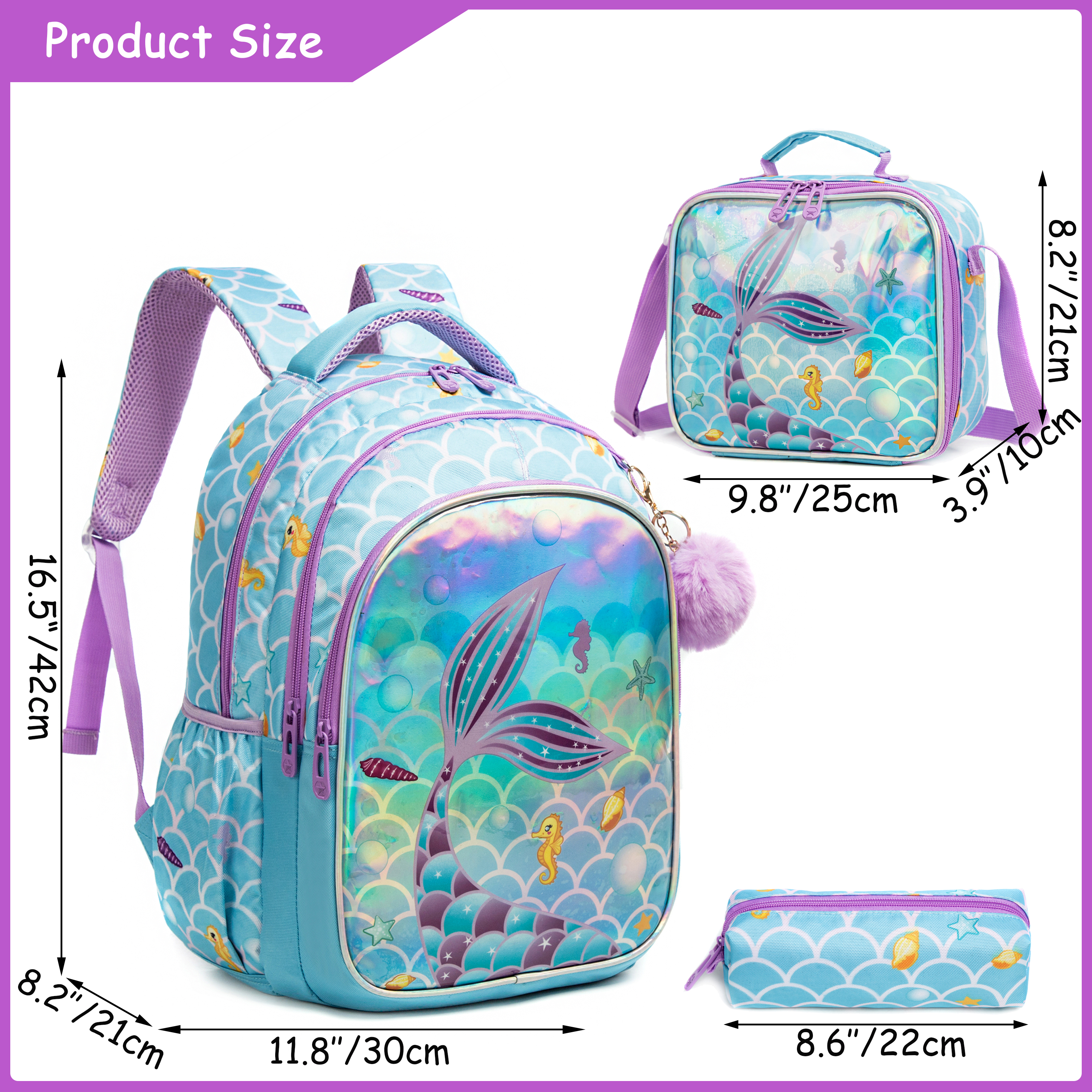 Meetbelify Cute  Blue Mermaid  - School Backpack Teen 리뷰 및 가격